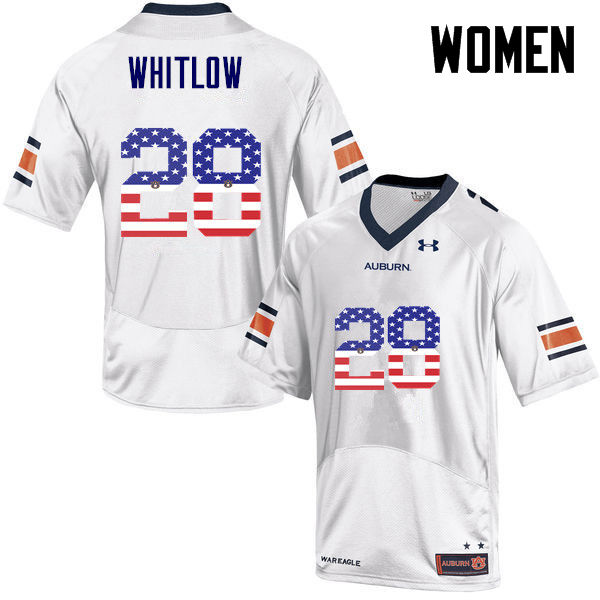Women's Auburn Tigers #28 JaTarvious Whitlow USA Flag Fashion White College Stitched Football Jersey